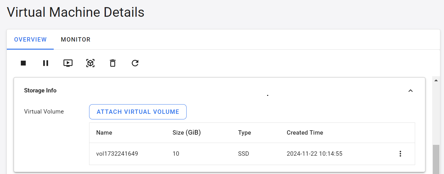 Virtual volume connect VM