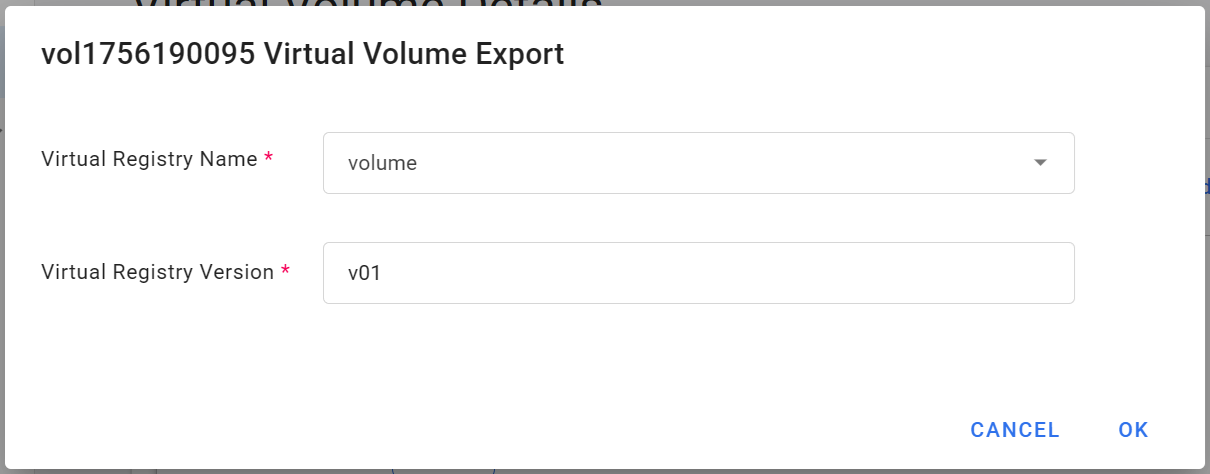 Virtual volume export