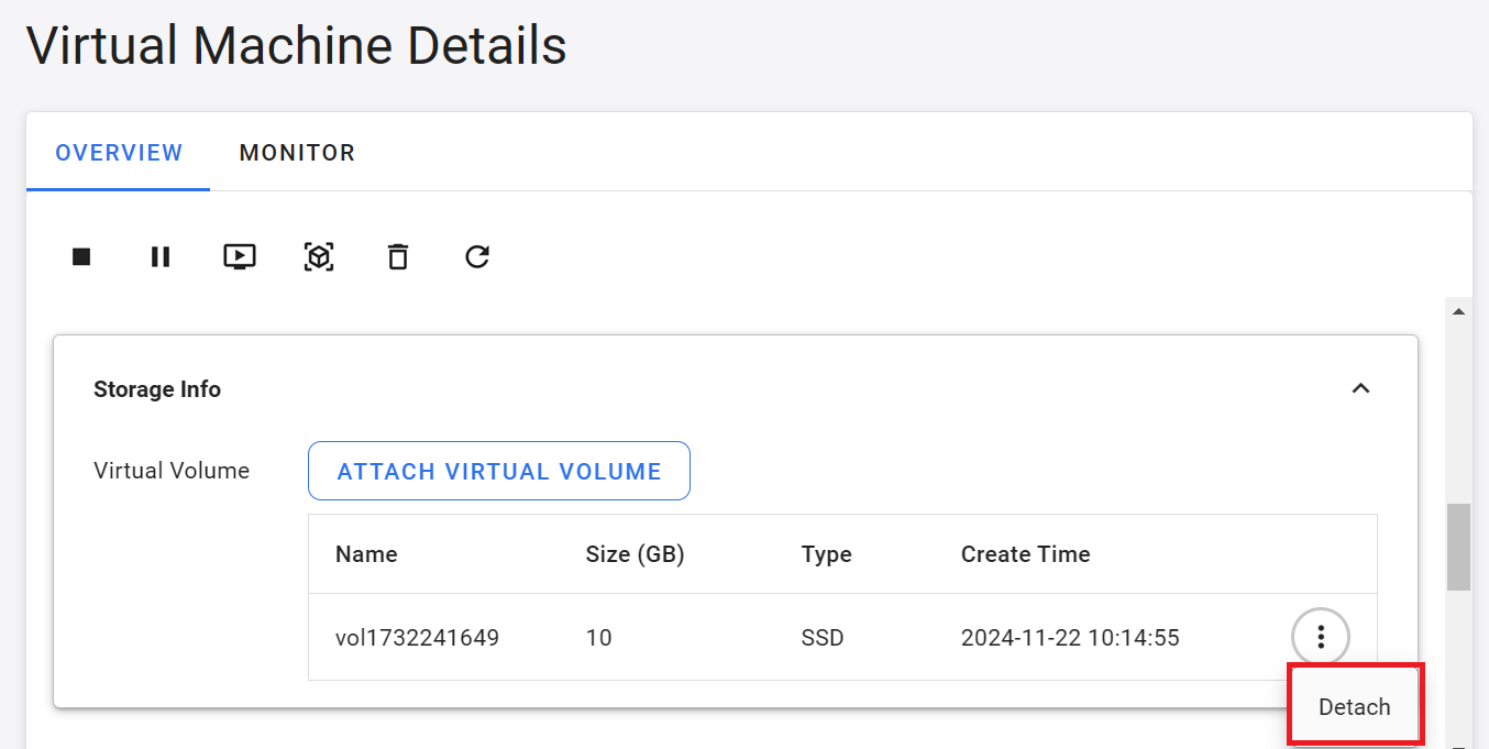 Virtual volume detach