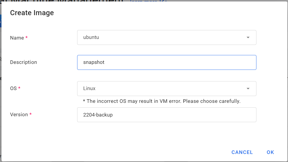 Create VM snapshot
