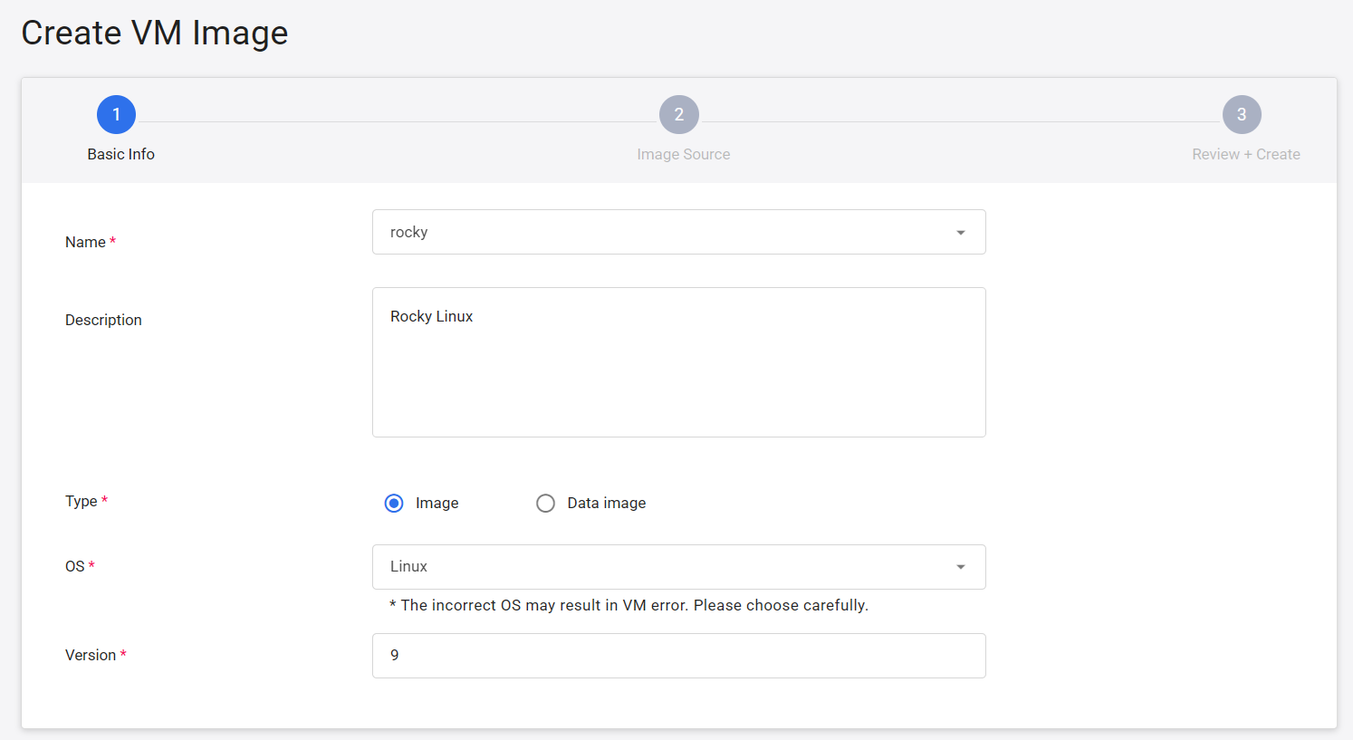 Create VM image